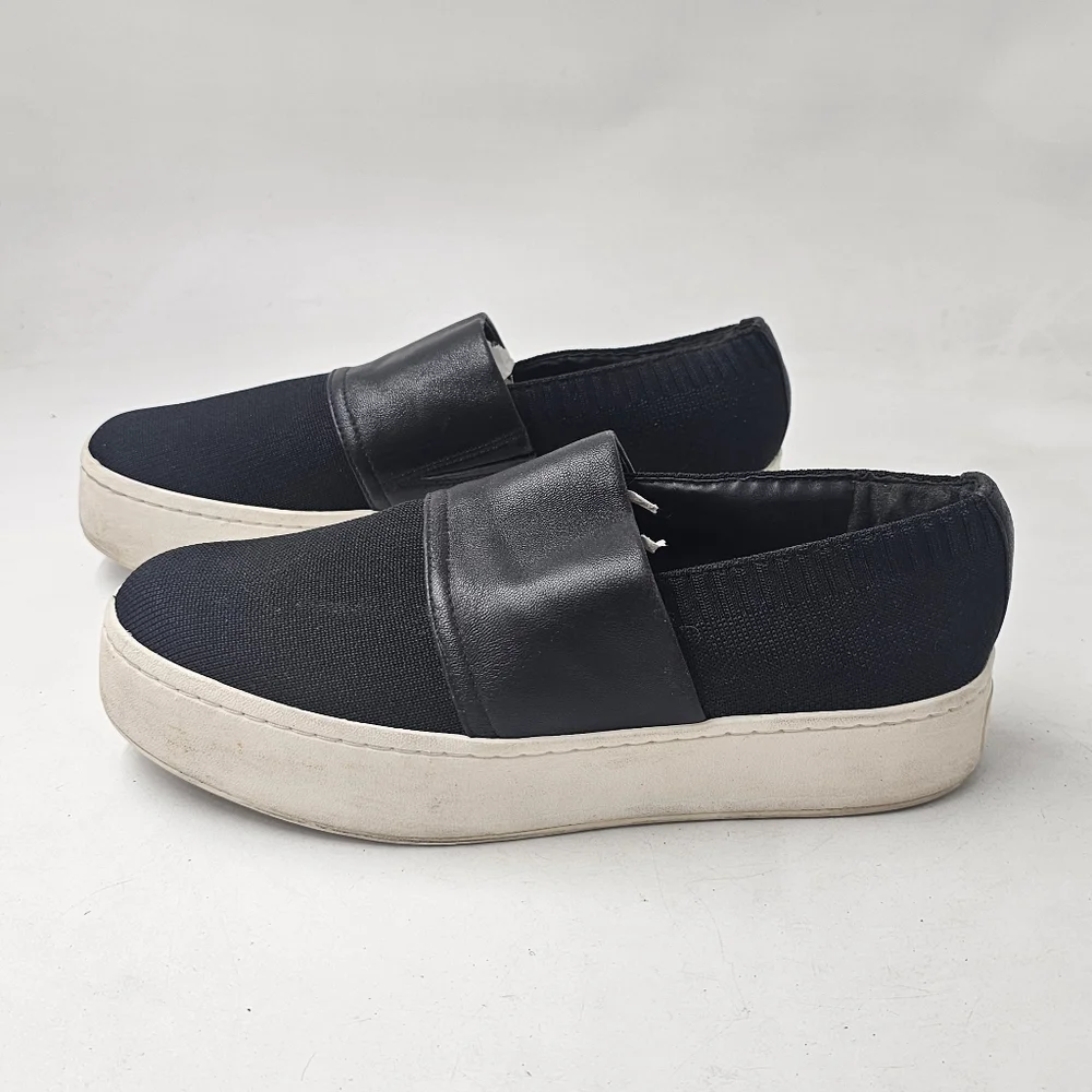 Vince Ward Knit Leather Platform Slip On Sneakers Black Off White Womens 8.5